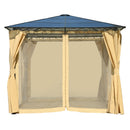 TREXM 10'x10' Hardtop Outdoor Gazebo with Polycarbonate Roof, Patio Gazebo with Aluminum Frame, Mosquito Netting and Privacy Screens for Shade and Rain, Backyard Tent for Backyard, Garden, Lawn(Beige)