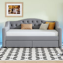 Elegant Upholstered Twin XL Daybed with LED Belt, 2 Drawers, Gray Linen Finish