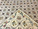 Needlepoint Rug 10x14, Wool Handmade Vintage Needlepoint Carpet, Floral Panel Design, Ivory/Cream