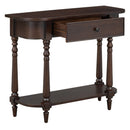 TREXM Narrow Console Table with Curved Corner, Retro Entryway Table with Top Drawer and Open Shelf, Sofa Table Console Tables for Entryway, Hallway and Living Room (Espresso)