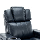 Blue PU Leather Power Recliner Theater Chair with Cooling Cup Holder, Bluetooth Speaker, LED Lights, USB Ports