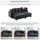 Black Upholstered 83' L-shaped Sectional Sofa with Storage, Movable Ottoman, and Six Throw Pillows