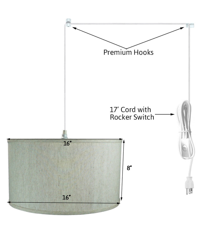 1 Light Swag Plug-In Pendant 16"w Textured Oatmeal Shade, 17' White Cord