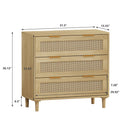 3 Drawers Rattan Storage Cabinet Rattan Drawer, For Bedroom, Living Room, Dining Room, Hallways (Set of 2) - Oak