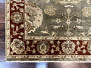 Indo Oushak Rug 4x6, Green and Maroon, Vintage Wool Floral Rug, Indian Agra Rug