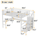 Queen Size Loft Bed with L-shaped Desk and USB, Metal Loft Bed with Wardrobe and Adjustable Shelf, High Loft Bed with LED for Kids Teens Adults, White