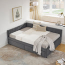 Full Size Upholstered Tufted Bed Frame with Two Drawers, Sofa Bed Frame with Comfortable Backrest and Armrests, Velvet, Grey(79.5''x58''x25'')