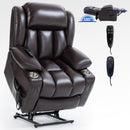 Dual Motor Infinite Position Up to 350 LBS Leatherair Power Lift Recliner Chair, Heavy Duty Motion Mechanism with 8-Point Vibration Massage and Lumbar Heating, Stainless steel Cup Holders, Brown