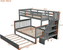 Twin Over Full Bunk Bed With Trundle Storage Shelves Grey