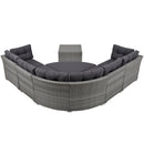 Elegant Patio Furniture Set Outdoor Daybed Rattan Sectional with Cushions and Center Table, Grey, Iron + Rattan