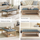 Blue Rectangular Upholstered Ottoman Coffee Table Tray
