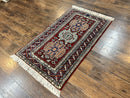 Pakistani Rug 3x5 ft, Caucasian Kazak Design, Geometric Rug, Small Vintage Oriental Carpet, Dark Red Vintage Handmade Wool Rug 3 x 5