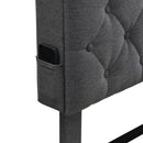Modern Upholstered King-Size Platform Bed Frame with Button-Tufted Linen Headboard and USB Ports, Dark Grey