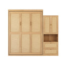 Full Size Solid Wood With Rattan Murphy Bed Cabinet Space-Saving Bed with 1 Side Cabinet Storage Shelf, Perfect for Guest Room, for Bed Room, Guest Room, Home Office, Natural