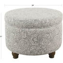 Gray Floral Storage Ottoman Large Round For Living Room