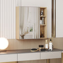 Natural Wood Grain Multi-Function Mirror Cabinet - Clear Mirror and Storage Space. MDF material mirror cabinet,a separate wall mounted bathroom mirror for storage and space saving.