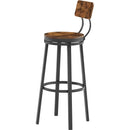 Swivel bar stool set of 2 with backrest, industrial style, metal frame, 29.5" high for dining room. Rustic Brown, 13.4"w x 40.5"h.