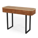 TREXM Solid Wood Entryway Table with Fluted Design, Retro Minimalist Console Table with Storage, Narrow Sofa Table with Metal Legs for Entryway Hallway Living Room(Natural+Black)