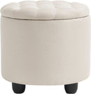 Beige Round Storage Ottoman Featuring Removable Lid