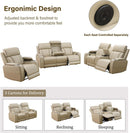 Power Reclining Leather Sofa Set With USB Ports Khaki