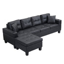 Modern Sectional Sofa Set with L Shape Chaise Lounge, Cup Holder, Black PU, 4 Seat