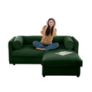 Modern Green Chenille 2-Seater Sofa with Ottoman Storage, Cylindrical Backrest and Armrests