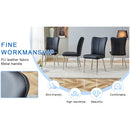 Table and chair set.Elegant Transparent Tempered Glass Dining Set - 71'x35.4' with 8 Black PU Chairs with a vertical stripe design on the backrest.