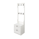 2-in-1 Coat Rack and Nightstand,Wood Bedside/Entryway Storage Organizer with Drawer & Hooks, Freestanding Clothes Hanger for Bedroom,Hallway