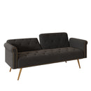 Elegant Sofa Bed with Nail Head Trim in Black Velvet and Matching Pillow, 69.7 Inches