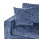 L-shaped Convertible Sofa Bed with Pull-Out Bed, Cup Holders, and Storage Space, Blue Chenille, 120.5'