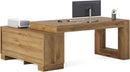 Brown 63 Inch Long L Shaped Desk With Sliding Cabinets