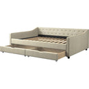 Full Size Daybed with Drawers Upholstered Tufted Sofa Bed, with Button on Back and Piping on Waved Shape Arms-Beige