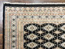 Pakistani Bokhara Rug 6x9, Hand Knotted Vintage Wool Carpet with Silk Highlights, Very Fine 320 KPSI, Medium Size