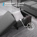 3 Piece Convertible Sofa Set With Linen Upholstery And Storage Ottoman Dark Grey