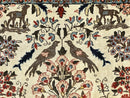 Persian Tree of Life 5x7, Qum Rug, Animal Motifs, Deer Birds, Fine 225 KPSI, Semi Antique Wool Rug, Cream Red