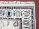 Ivory & Teal Indo Persian Area Rug 9x12, Wool Hand-Knotted Oriental Carpet, 9 x 12 Soft Traditional Living Room Rug, Dining Room Rug