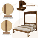 Full Size Solid Wood With Rattan Murphy Bed Cabinet Space-Saving Bed with 2 Side Cabinet Storage Shelves, Perfect for Guest Room, for Bed Room, Guest Room, Home Office, Walnut