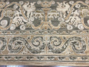 Spanish Rug 11x14, Wool Hand Knotted Vintage Carpet, Olive Green and Beige, Floral Allover, European Design, 11 x 14 Rug