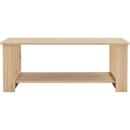 A modern and practical log colored textured coffee table,tea table. The double-layer coffee table is made of MDF material. Suitable for living room 43.3"x21.6"x16.5"