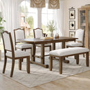 6-Piece Dining Table Set, 60inch to 78inch Extendable Wood Dining Table with Removable Leaf, Kitchen Table Set with 4 Upholstered Side Chair and Bench, Dining Table Set for 6 (Brown)