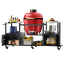 Outdoor Grill Table for Big Green Egg Style BBQ with Metal Grill Cart and Storage Box, Black and Silver, Metal and Stainless Steel, 67x27.8x31 inches