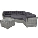 Elegant Patio Furniture Set Outdoor Daybed Rattan Sectional with Cushions and Center Table, Grey, Iron + Rattan