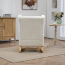 25.4'W Modern Rocking Chair for Nursery, Mid Century Accent Arm Rocker With Retractable Footrest, Side Pocket, Comfy Upholstered Wingback Wooden Glider Chair for Living Room Baby Kids Room. Ivory