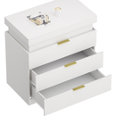 Nightstand with Charging Station and LED Lights,Night Stand with Sliding Top for Bedroom,Bedside Table with Drawers,Modern End Side Table,White.28.8''W x 17''D x 30.5''H.