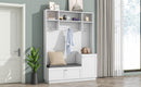 ON-TREND Elegant Design Hall Tree with Comfort and Storage Solutions, Functional Hallway Shoe Cabinet with Bench&Cushion, Modern Coat Rack with Hooks for Entryways, White (OLD SKU: SD000026AAK)