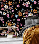 Black Wallpaper with Little Flowers