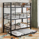 Metal Twin Size Triple Bunk Bed with Trundle, Black for Kids