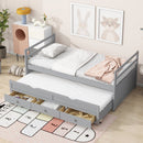 Twin Size Bed with Headboard, Footboard, Trundle and Three Storage Drawers, Twin Size Pine Wood Bed with Headboard, Footboard,Grey