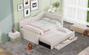 Full Size Upholstered Daybed with Trundle and Three Drawers, Beige