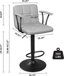 Bar Stools 2 Adjustable Swivel With Back Grey PU Leather